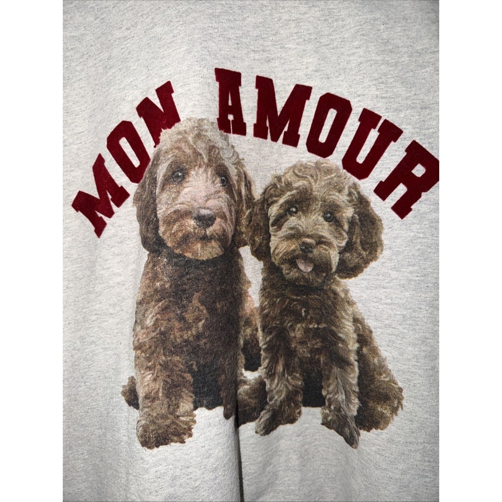 Anthropologie Mon Amour Dog Graphic Gray/Cream Pullover Sweatshirt Women's Sz S - Picture 2 of 4